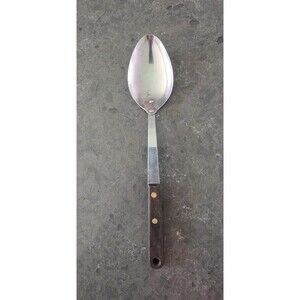 Vintage Robinson Stainless Steel Serving Spoon Wood Handle USA 12 Inch